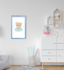 BK Home Sevimli Ayıcık Tasarımlı Dekoratif Mavi Ahşap Çerçeveli Çocuk Odası Tablo-4