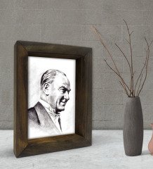 BK Gift Atatürk Tasarımlı Dekoratif Doğal Masif Ahşap Çerçeve 15x20cm-20