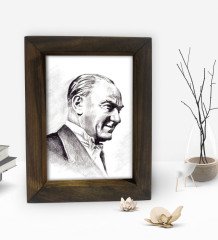 BK Gift Atatürk Tasarımlı Dekoratif Doğal Masif Ahşap Çerçeve 15x20cm-20