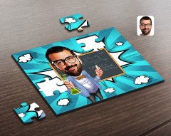 Kişiye Özel Erkek Kimya Öğretmeni Karikatürlü Ahşap Puzzle-1