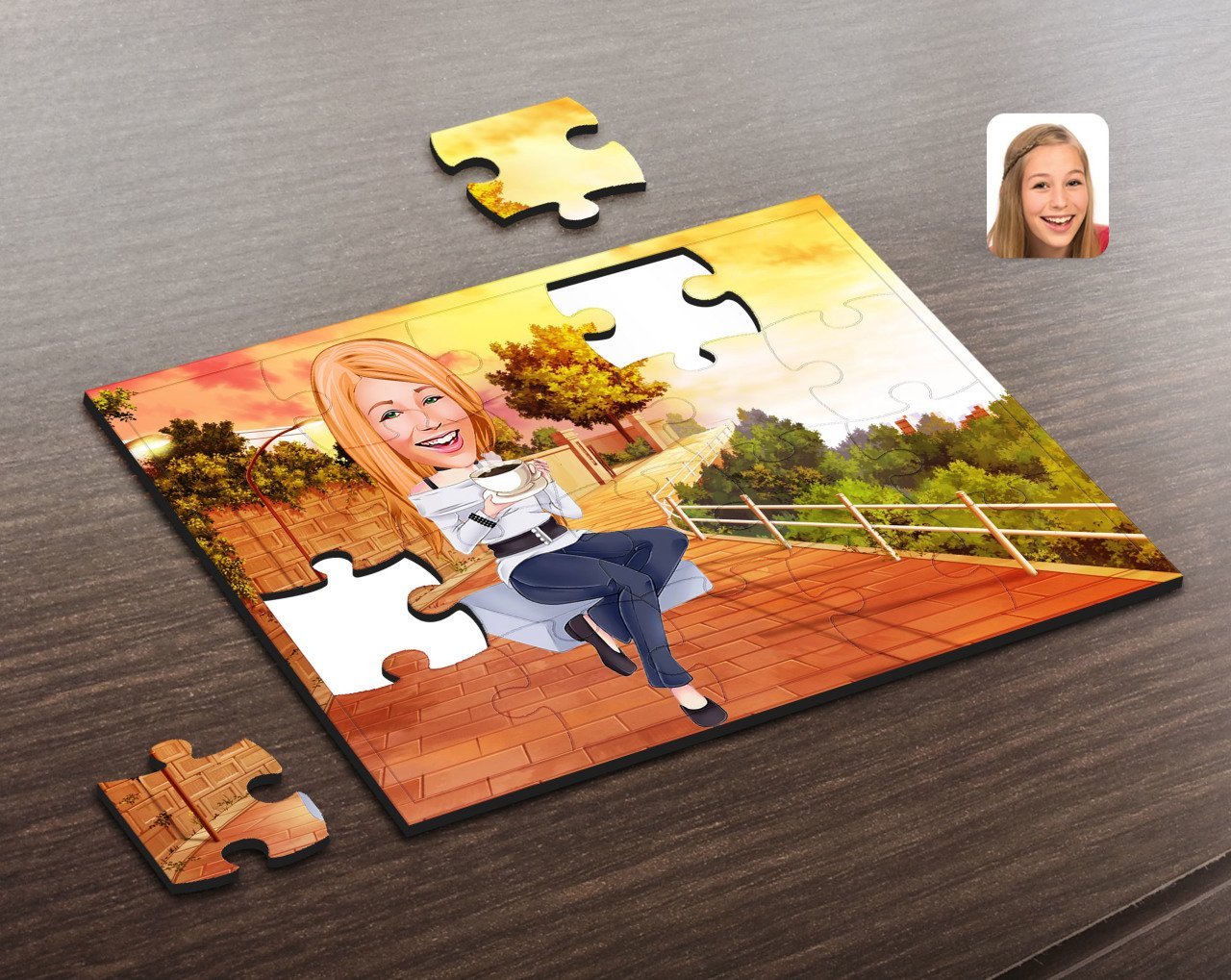 Kişiye Özel Kadın Karikatürlü Ahşap Puzzle-101