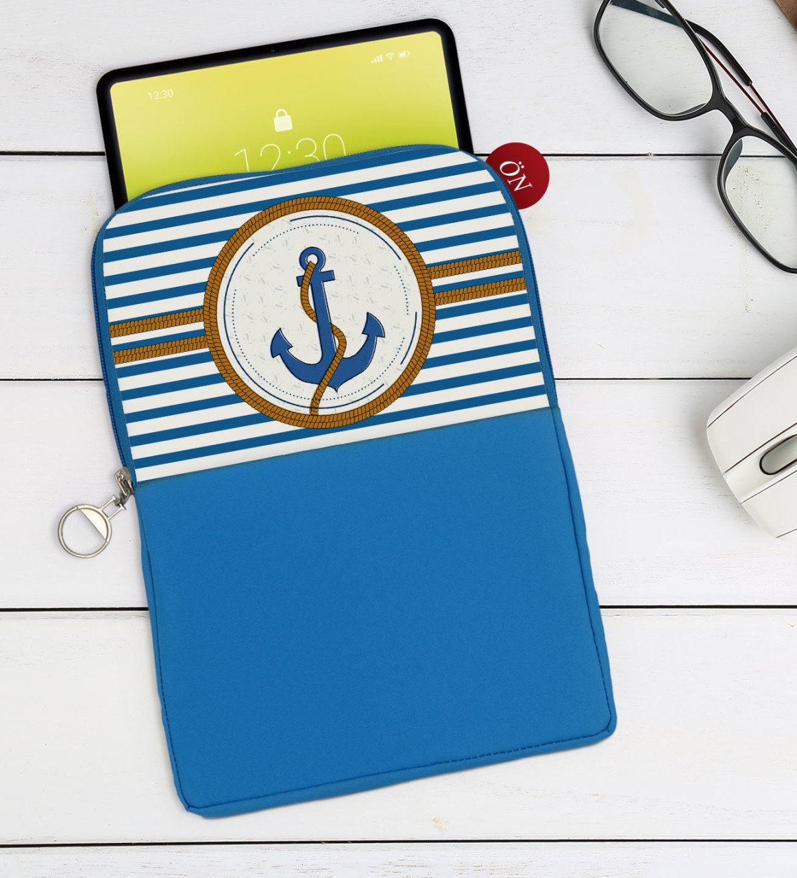BK Gift Çapa Tasarımlı Taşınabilir Koruyucu Tablet Kılıfı & Organizer Çanta - Mavi-1