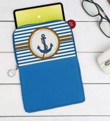 BK Gift Çapa Tasarımlı Taşınabilir Koruyucu Tablet Kılıfı & Organizer Çanta - Mavi-1