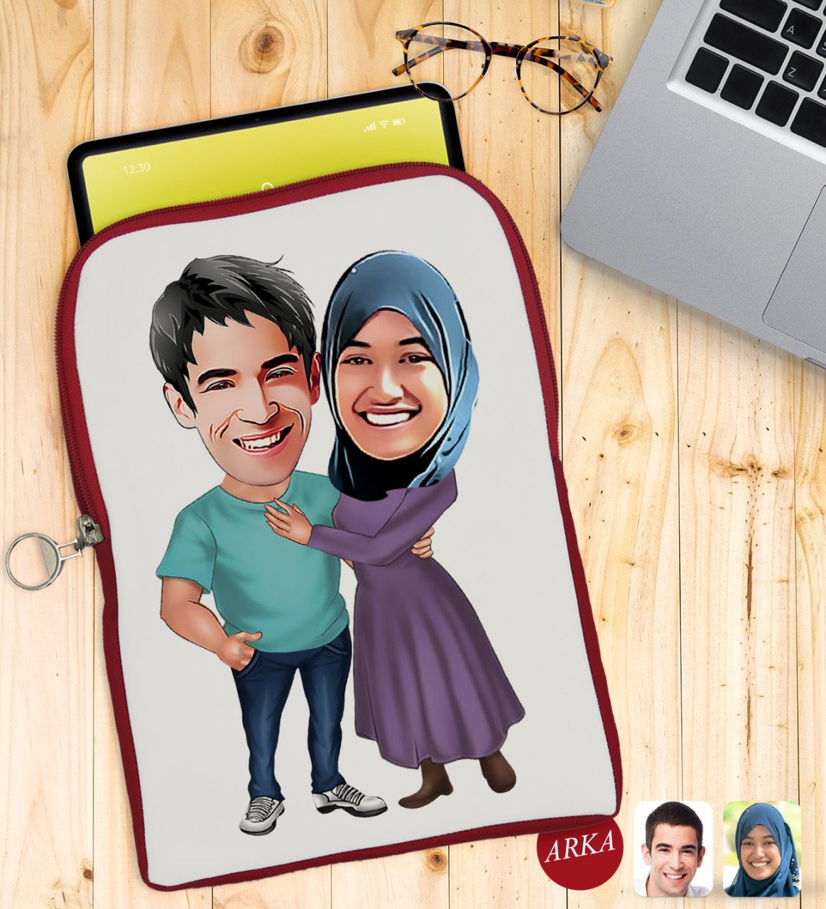 Kişiye Özel Sevgililer Karikatürlü Taşınabilir Koruyucu Tablet Kılıfı & Organizer Çanta - Kırmızı-61