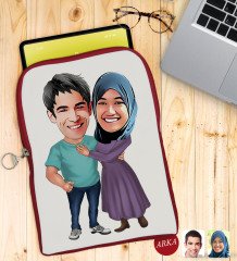 Kişiye Özel Sevgililer Karikatürlü Taşınabilir Koruyucu Tablet Kılıfı & Organizer Çanta - Kırmızı-61