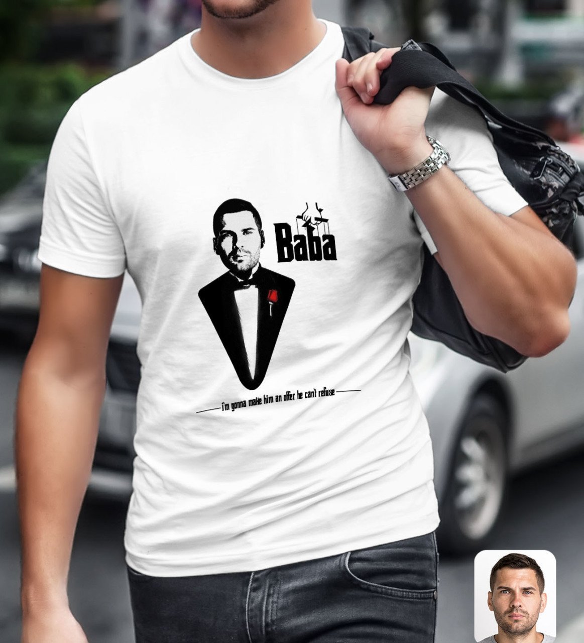 Kişiye Özel Godfather Baba Tasarımlı Beyaz T-Shirt-6