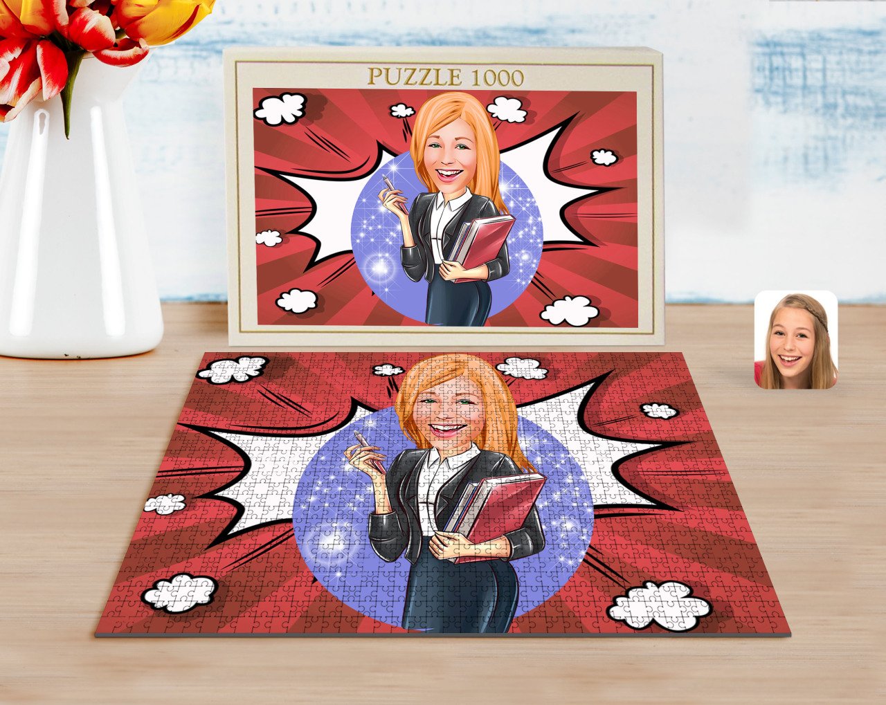 Kişiye Özel Kadın Yönetici Karikatürlü 1000 Parça Profesyonel Puzzle-1