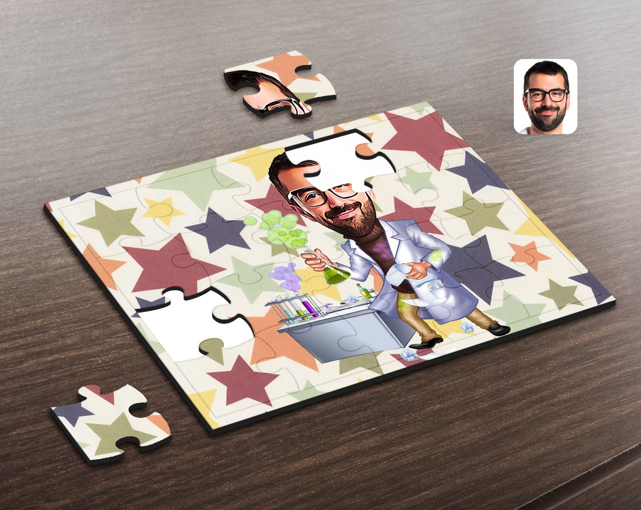 Kişiye Özel Erkek Kimya Öğretmeni Karikatürlü Ahşap Puzzle-2