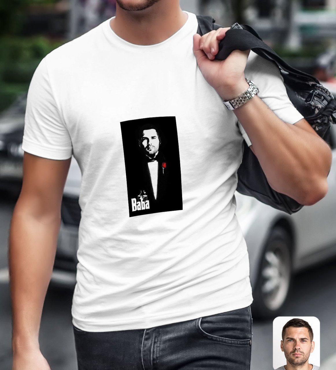 Kişiye Özel Godfather Baba Tasarımlı Beyaz T-Shirt-8