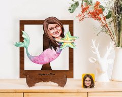 Kişiye Özel Deniz Kızı Karikatürlü Ahşap Standlı 3D Biblo-1