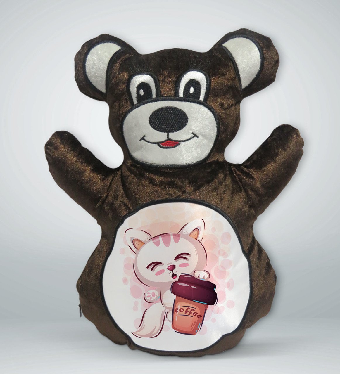 BK Gift Sevimli Kedi Tasarımlı Kahverengi Ayıcık Yastık-3