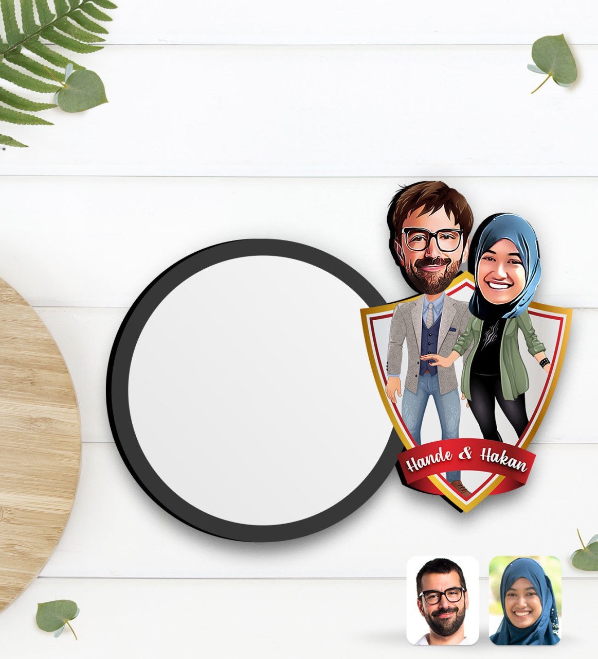 Kişiye Özel Sevgililer Karikatürlü Ahşap Bardak Altlığı-60