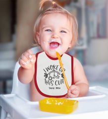 BK Kids Kişiye Özel This Cute Tasarımlı Kırmızı Bebek Mama Önlüğü-1