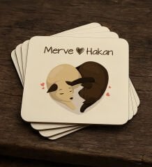 BK Gift Kişiye Özel Sevgili Evcil Hayvan Tasarımlı 4'lü MDF Ahşap Bardak Altlığı-3, Arkadaşa Hediye, Sevgiliye Hediye