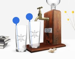 Kişiye Özel Renkli Baskılı İsimli İkili Vodka Bardağı ve Ahşap Vodka Standı Hediye Seti-113