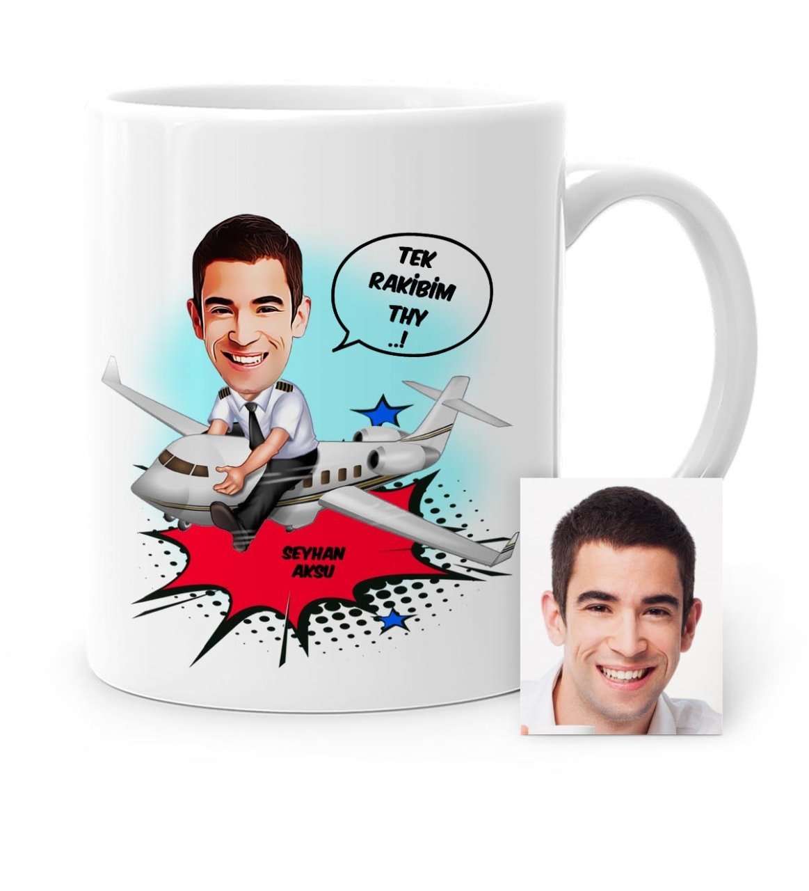 Kişiye Özel Kaptan Pilot Karikatür Beyaz Kupa Bardak