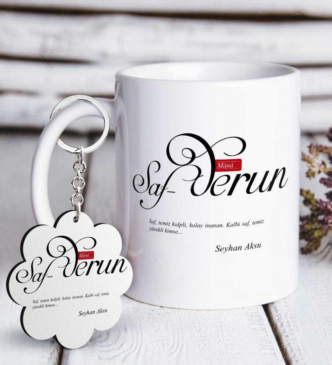 Kişiye Özel Mânâ Safderun Beyaz Kupa ve Anahtarlık Hediye Seti