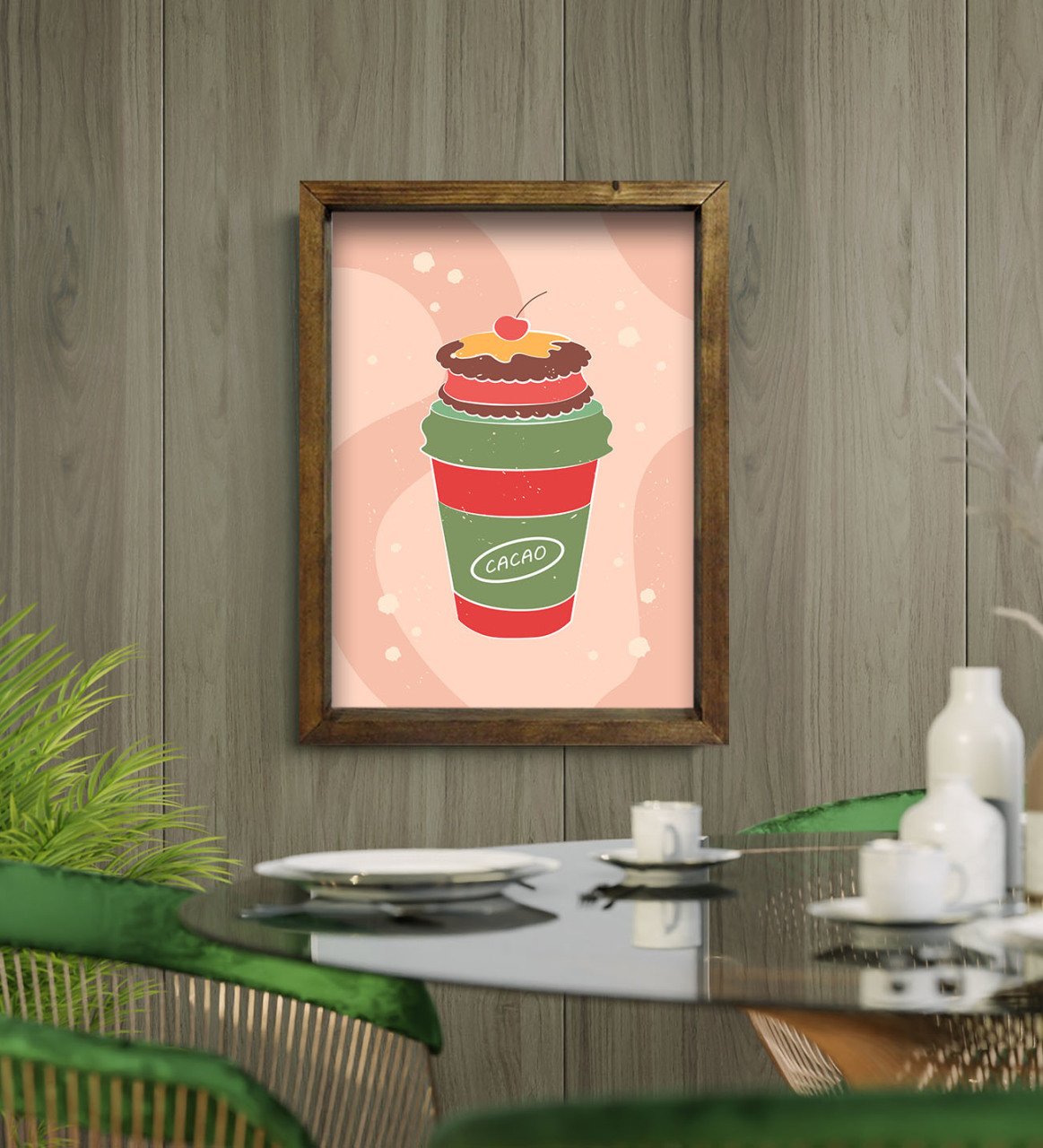 BK Gift Cafe & Bar & Restaurant Konseptli Doğal Masif Ahşap Çerçeveli Tablo-87