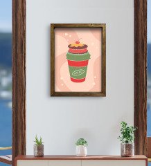 BK Gift Cafe & Bar & Restaurant Konseptli Doğal Masif Ahşap Çerçeveli Tablo-87