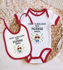BK Kids Patron Benim Tasarımlı Kırmızı Bebek Body Zıbın ve Mama Önlüğü Hediye Seti-1