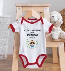 BK Kids Patron Benim Tasarımlı Kırmızı Bebek Body Zıbın ve Mama Önlüğü Hediye Seti-1