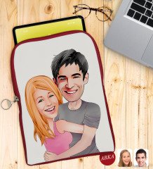 Kişiye Özel Sevgililer Karikatürlü Taşınabilir Koruyucu Tablet Kılıfı & Organizer Çanta - Kırmızı-86