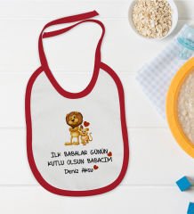 BK Kids Kişiye Özel İlk Babalar Günü Tasarımlı Kırmızı Bebek Mama Önlüğü-3