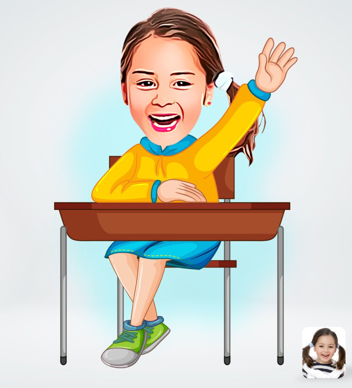 Kişiye Özel Kız Öğrenci Tasarımlı Dijital Karikatür-3