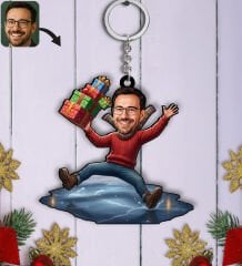 BK Gift Kişiye Özel Erkek Yılbaşı Karikatürlü Ahşap Anahtarlık -10, Yeni Yıl Hediyesi, Yılbaşı Hediyesi