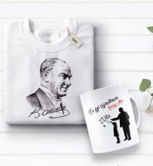 BK Gift Kişiye Özel Öğretmenler Günü Tasarımlı Kupa Bardak ve Atatürk Baskılı Tişört Hediye Seti- 3-7, Öğretmene Hediye, Öğretmenler Günü, 100. Yıl Hediyesi