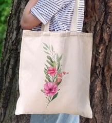 BK Gift Çiçek Tasarımlı Kanvas Bez Çanta, Baskılı Omuz Çantası, Alışveriş Çantası, Plaj Çantası, Arkadaşa Hediye-1
