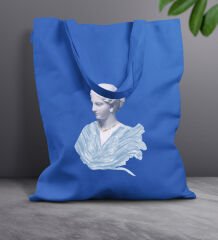 BK Gift Modern Art Tasarımlı-1 Mavi Kumaş Bez Çanta, Baskılı Omuz Çantası, Alışveriş Çantası, Arkadaşa Hediye