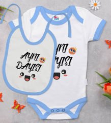 BK Kids Aynı Dayısı Tasarımlı Mavi Bebek Body Zıbın ve Mama Önlüğü Hediye Seti-1