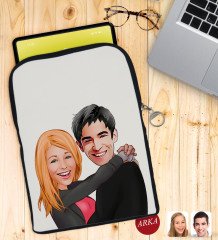 Kişiye Özel Sevgililer Karikatürlü Taşınabilir Koruyucu Tablet Kılıfı & Organizer Çanta - Kırmızı-88