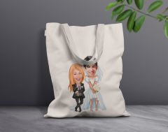 BK Gift Kişiye Özel Sevgililer Karikatürlü Kanvas Bez Çanta, Baskılı Omuz Çantası, Alışveriş Çantası, Plaj Çantası, Sevgiliye Hediye-2