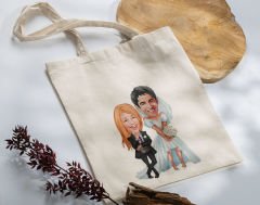 BK Gift Kişiye Özel Sevgililer Karikatürlü Kanvas Bez Çanta, Baskılı Omuz Çantası, Alışveriş Çantası, Plaj Çantası, Sevgiliye Hediye-2