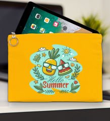 BK Gİft Yaz Temalı Sarı Tablet Çantası 30x21cm, Ipad Çantası, Baskılı Tablet Kılıfı