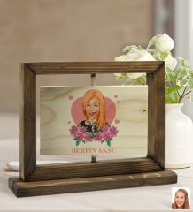 BK Gift Kişiye Özel Anneler Günü Karikatürlü Doğal Ahşap Dönen Fotoğraf Çerçevesi, Anneler Günü Hediyeleri, Ev Dekoru, Masaüstü Dekoru-2