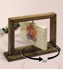 BK Gift Kişiye Özel Anneler Günü Karikatürlü Doğal Ahşap Dönen Fotoğraf Çerçevesi, Anneler Günü Hediyeleri, Ev Dekoru, Masaüstü Dekoru-2
