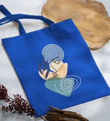 BK Gift Modern Art Tasarımlı-2 Mavi Kumaş Bez Çanta, Baskılı Omuz Çantası, Alışveriş Çantası, Arkadaşa Hediye