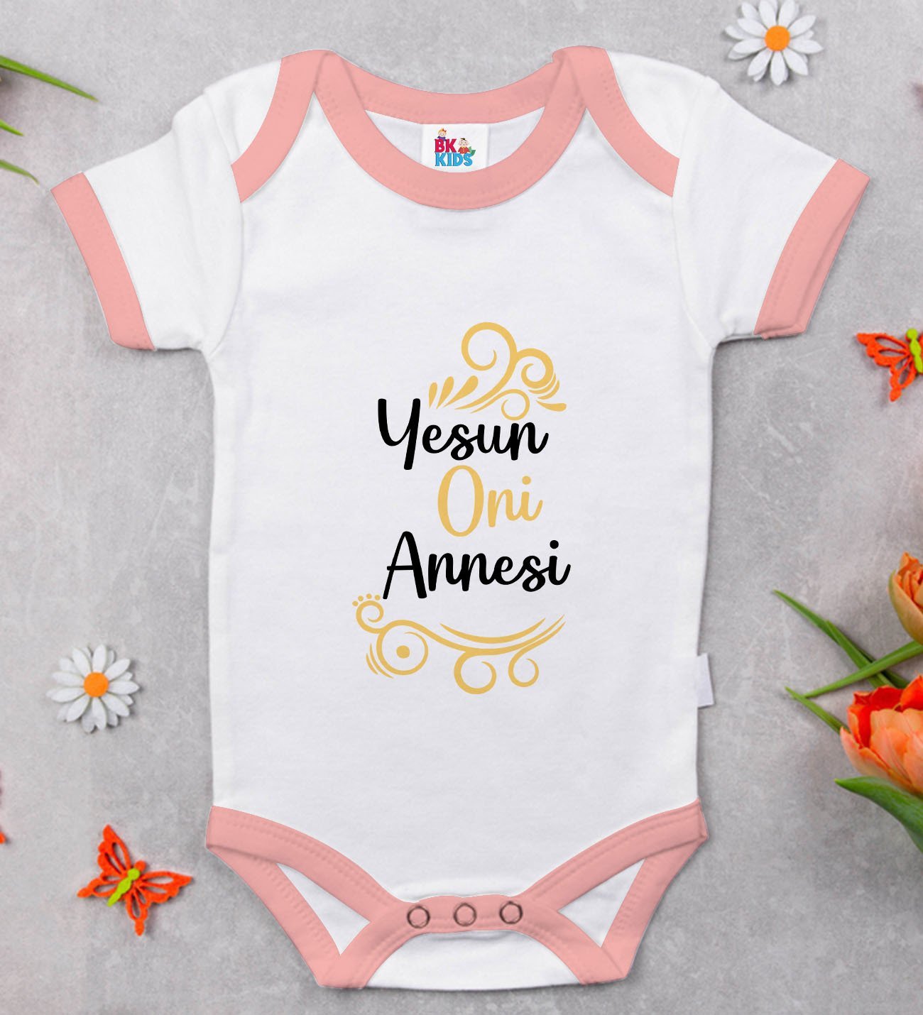 BK Kids Yesun Oni Annesi Tasarımlı Pembe Bebek Body Zıbın-1