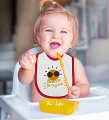 BK Kids Kişiye Özel İlk Seyahat Tasarımlı Kırmızı Bebek Mama Önlüğü-1