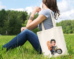 BK Gift Kişiye Özel Sevgililer Karikatürlü Kanvas Bez Çanta, Baskılı Omuz Çantası, Alışveriş Çantası, Plaj Çantası, Sevgiliye Hediye-3