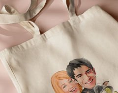 BK Gift Kişiye Özel Sevgililer Karikatürlü Kanvas Bez Çanta, Baskılı Omuz Çantası, Alışveriş Çantası, Plaj Çantası, Sevgiliye Hediye-3