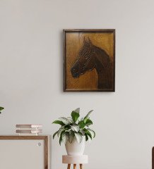 BK Gift Özel Yapım At Kabartma Figürlü Ahşap Çerçeveli Tablo