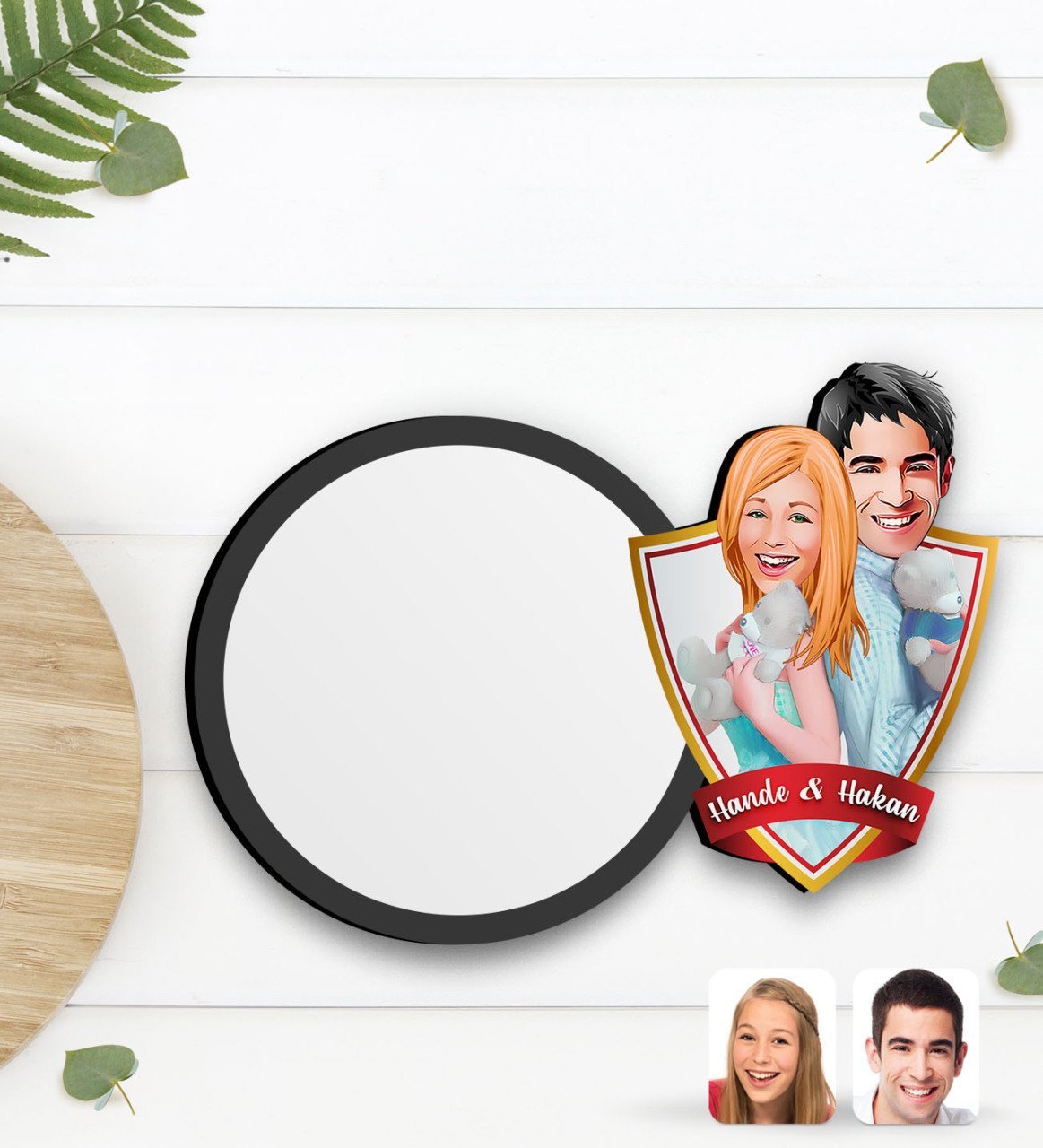 Kişiye Özel Sevgililer Karikatürlü Ahşap Bardak Altlığı-87