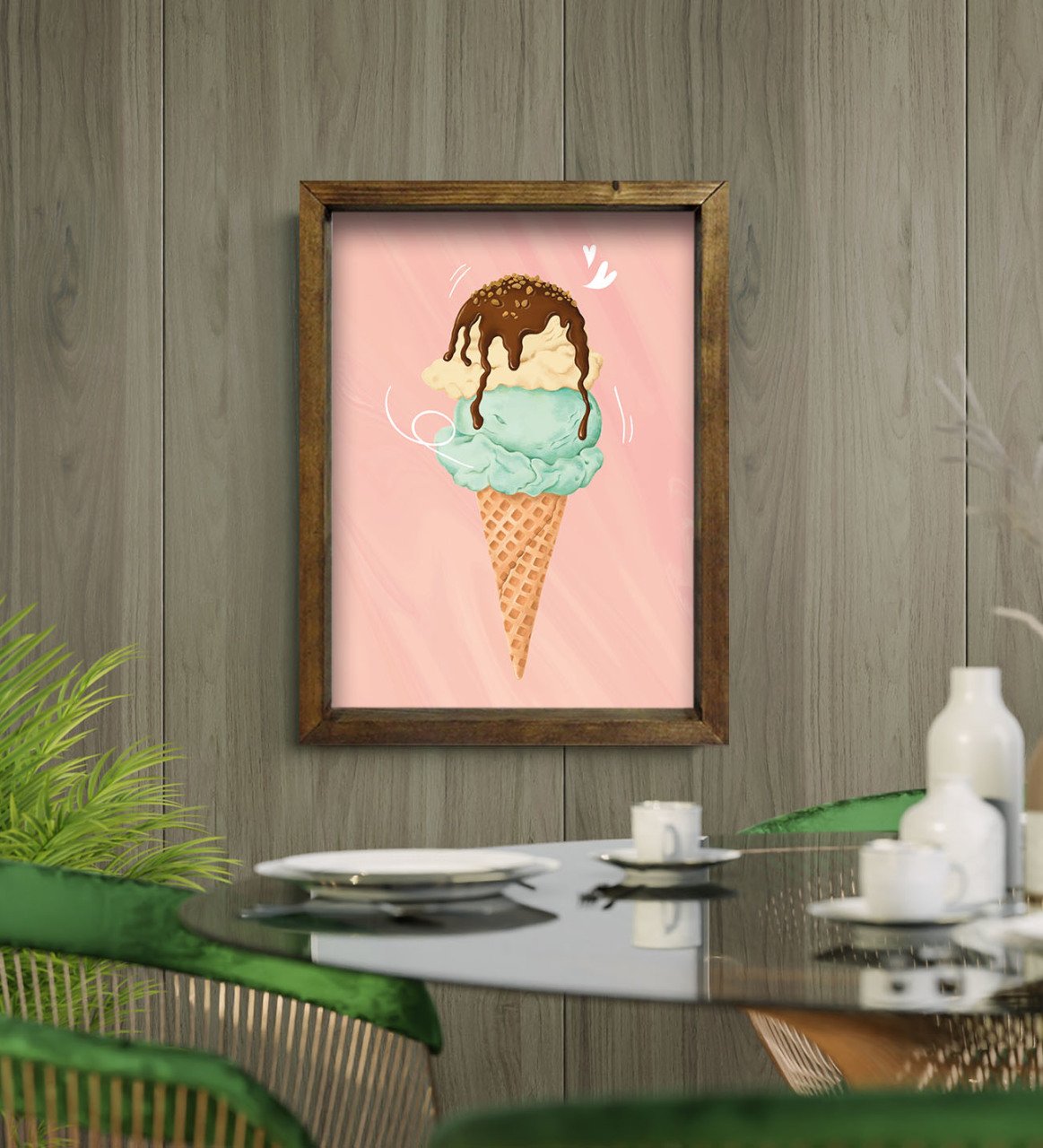 BK Gift Cafe & Bar & Restaurant Konseptli Doğal Masif Ahşap Çerçeveli Tablo-91