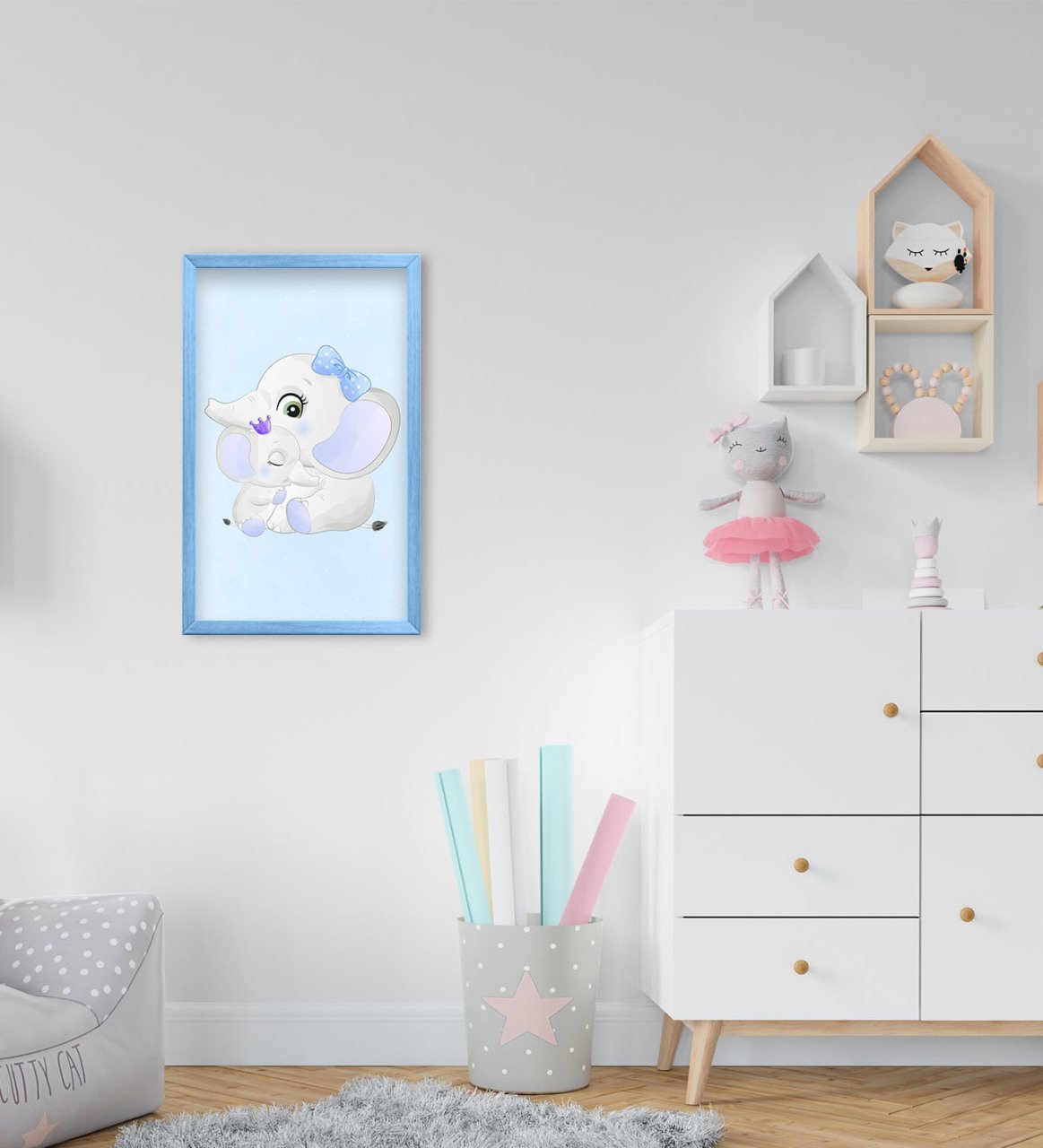 BK Home Sevimli Fil Tasarımlı Dekoratif Mavi Ahşap Çerçeveli Çocuk Odası Tablo-6