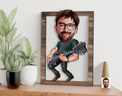 BK Gift Kişiye Özel Erkek Gitarist Karikatürlü 3D Ahşap Tablo, Sevgiliye Hediye, Arkadaşa Hediye, Yıl Dönümü Hediyesi, Doğum Günü Hediyesi-1