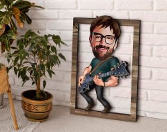 BK Gift Kişiye Özel Erkek Gitarist Karikatürlü 3D Ahşap Tablo, Sevgiliye Hediye, Arkadaşa Hediye, Yıl Dönümü Hediyesi, Doğum Günü Hediyesi-1